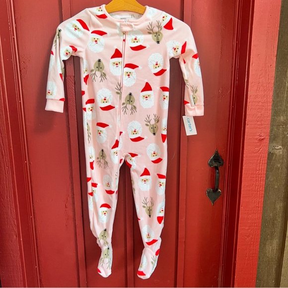 Carter's Other - Girls Carter’s size 4T zip up Footed Pajamas Holliday Santa 🦌! Like new!